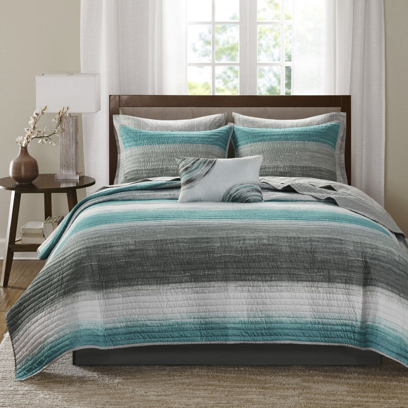 Ensemble de courtepointe en microfibre avec draps en coton Saben, Courtepointe simple + 5 pièces supplémentaires, Turquoise