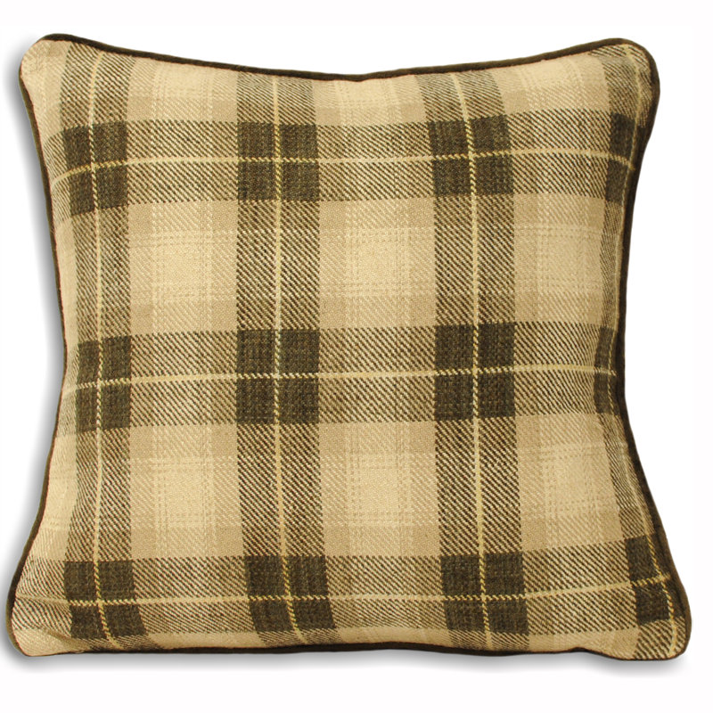 Harewood Plaid Square Pillow Cover, Mocha/Tartan
