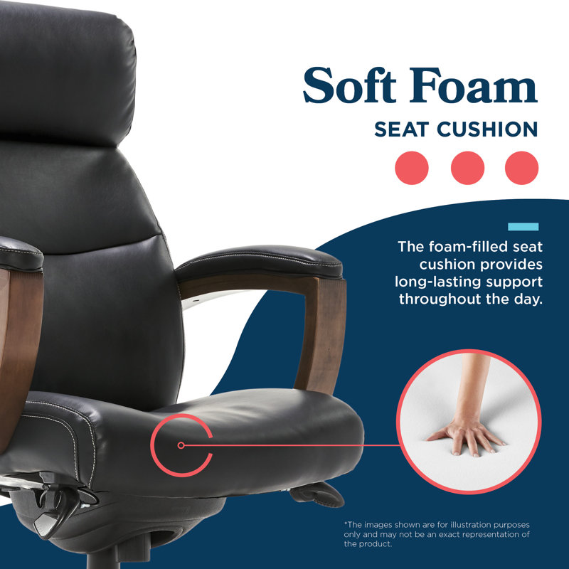 ErgoExecutive High-Back Swivel Chair with Wood Accents in Black Leather