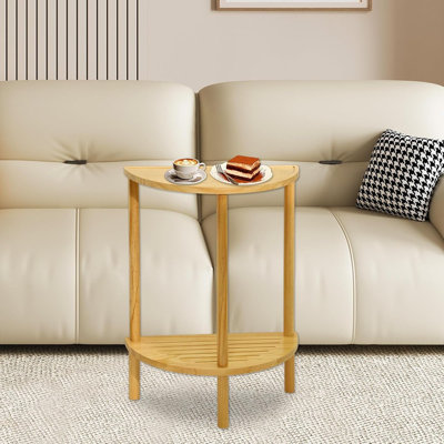 Table de bout tables d'appoint demi-lune, table d'appoint demi-ronde à 2 niveaux, table d'appoint demi-ronde avec canapé et tablettes de rangement à 2 niveaux