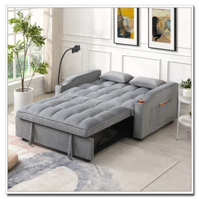 Canapé-lit en velours avec futon et causeuse