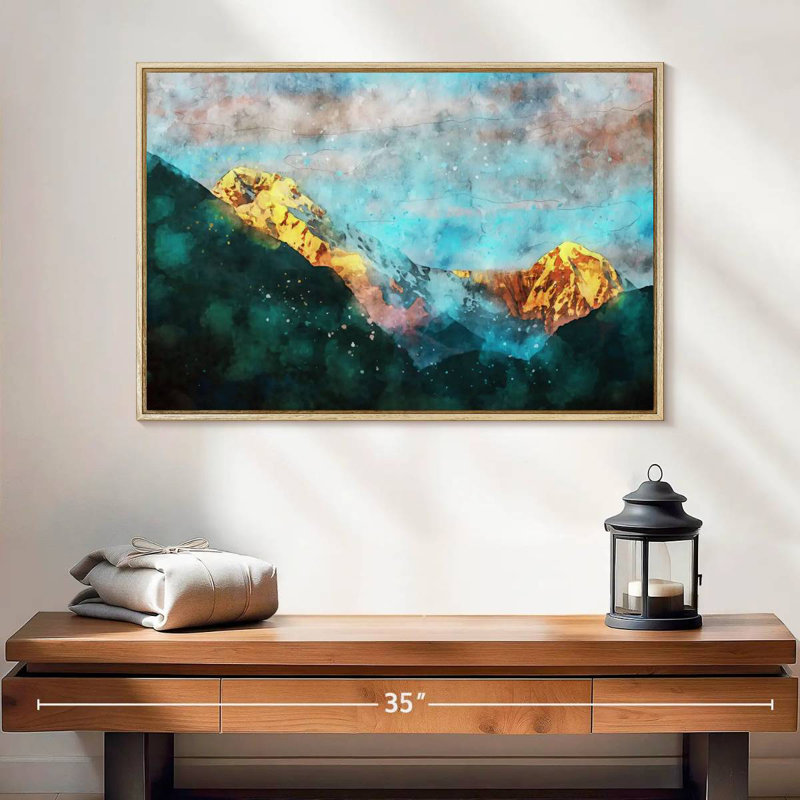Paysage de montagne Chianna, 25 po x 17 po, Cadre flottant en bois naturel