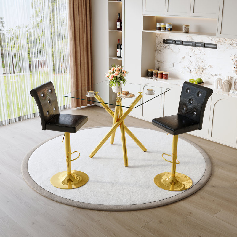 Ensemble de table de bar moderne en verre, tabourets pivotants réglables de style contemporain