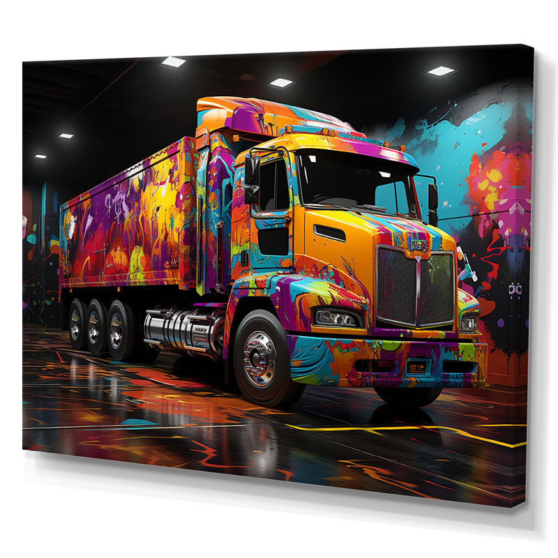 Street Art Semi Trailer Truck sur toile, Toile tendue, H 34 po x l 44 po x P 1,5 po