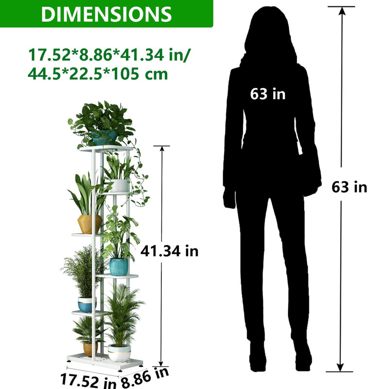 Support à plantes en métal à 6 niveaux, présentoir peu encombrant pour pots de fleurs, pouvant contenir 7 plantes d'intérieur et d'extérieur.