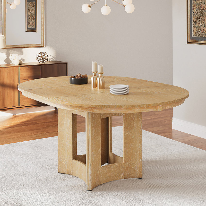 Table de salle à manger extensible en bois massif rustique avec rallonge de 16 pouces, Bois naturel