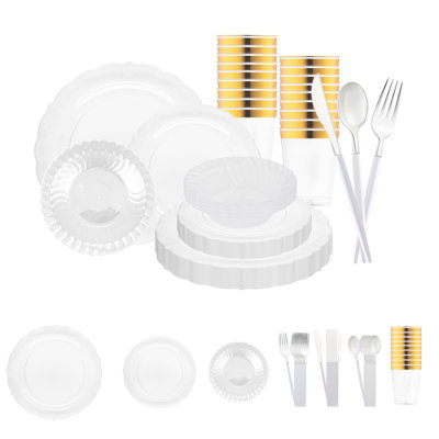 Clear Vintage Disposable Plastic Tableware Set - 120 Settings