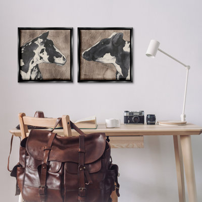Holstein Cow Portrait Profile  2 PC Framed Floater Canvas Set by Grace Popp