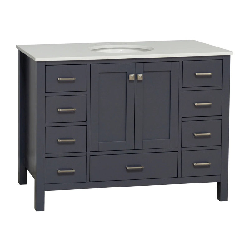 Ensemble de meuble-lavabo simple 48 po Claudett, Gris marine, Blanc d'ingénierie