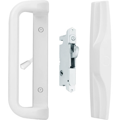 House Guard White Patio Door Handle Set with Mortise, Suitable for Replacement Doors Lock 3-15/16”Screw Hole Spacing.Choices That Add a Unique to Your Patio Glass Sliding Door.