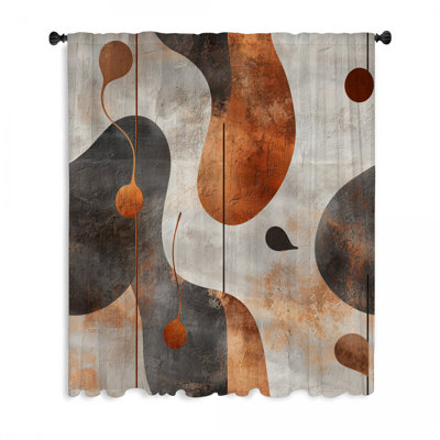 Organic Lines Window Curtains, Abstract Blockout & Sheer Curtains - 1 Panel