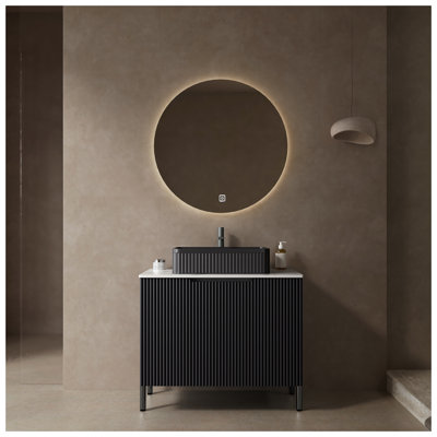 TURIO 30" Bathroom Vanity with Sink, Freestanding Bathroom Storage Cabinet with 2 Doors, Black Ceramic Basin and Carrara White Counter Top, Black Color