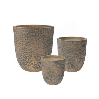 Grand pot de fleurs d'intérieur pour l'extérieur, ensemble de 3 pots de fleurs ronds en oxyde de magnésium de 15,75 po + 11,4 po + 7,87 po de diamètre, pot de fleurs pour le jardin, patio, maison