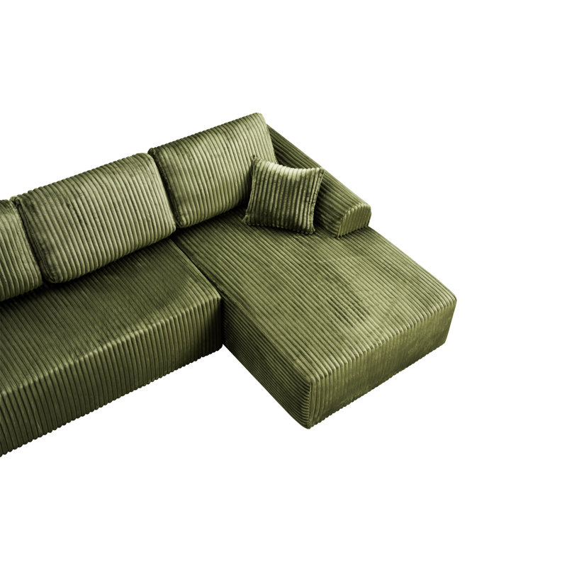 Canapé modulaire 109 po avec méridienne en L 109 po. Canapé modulaire minimaliste moderne., Green, Right Hand Facing