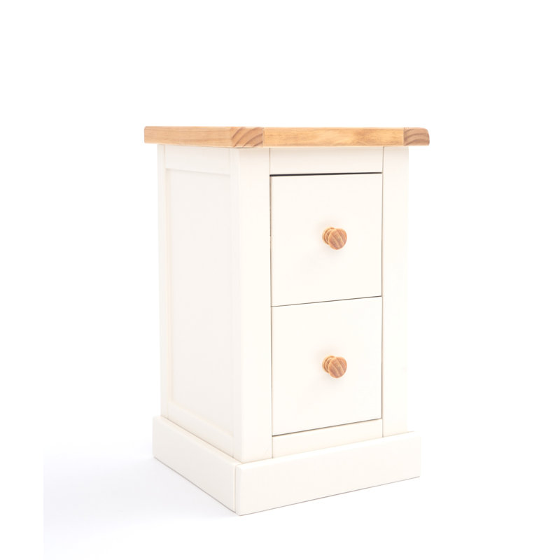 35 cm W Bedside Table, Off-White, Wood Knob