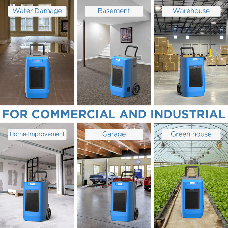 ANDTE 190 Pints Blue Commercial Dehumidifier with Pump