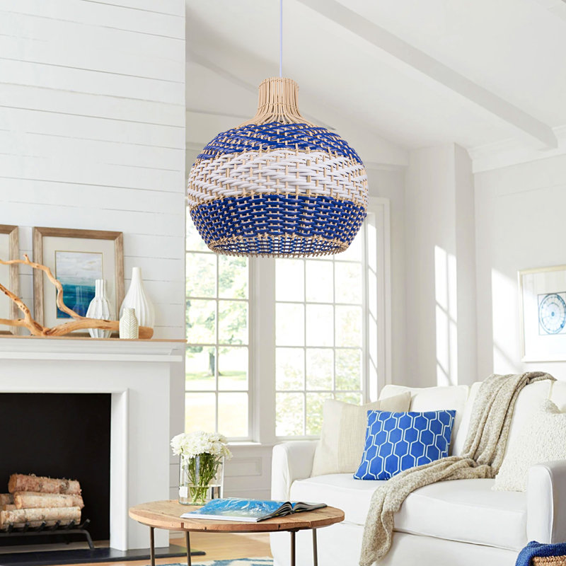 Luminaire suspendu en rotin bleu Aashir 1, H 13,77 po x l 15,74 po x P 15,74 po