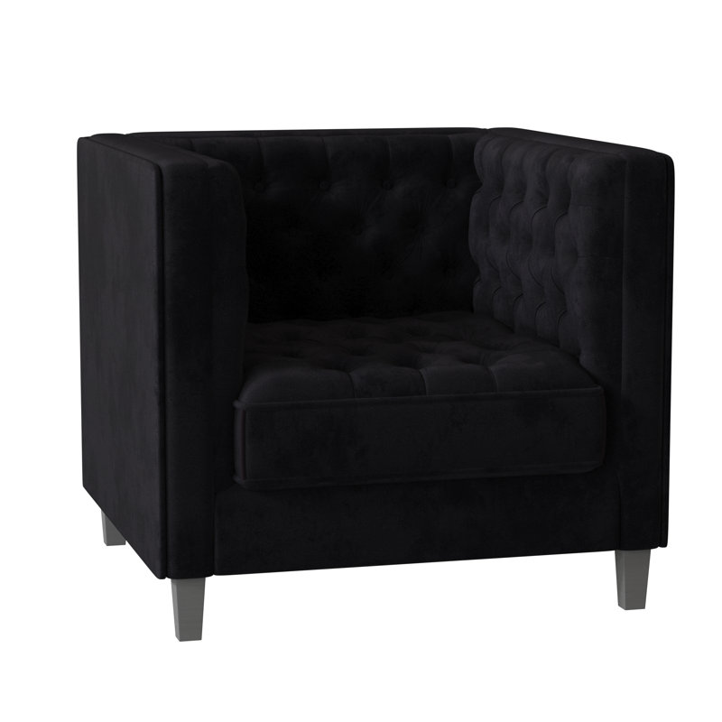 Jess Upholstered Armchair, Bella Black Performance Velvet, Mossy Gray
