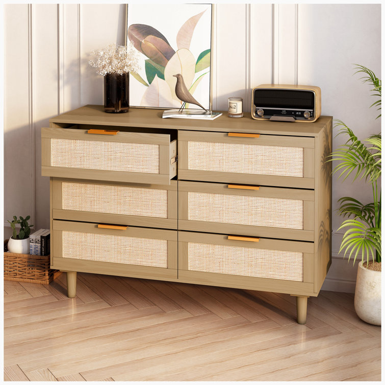 Hokku Designs Coert 6 Drawers Rattan Dresser,Wooden Dresser
