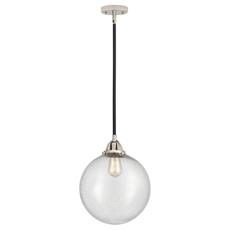Nouveau 2 - Alfonsa - Mini-luminaire suspendu à tige 12 po 1 lumière - Ampoule non incluse - Finition nickel poli noir - Abat-jour granuleux