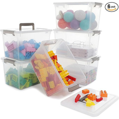 Boîte de rangement en plastique de 6 pte avec couvercles verrouillables CityLite de City Life contenant 6 bacs de rangement empilables pour organiser des collations, de l'artisanat, des jouets et des outils