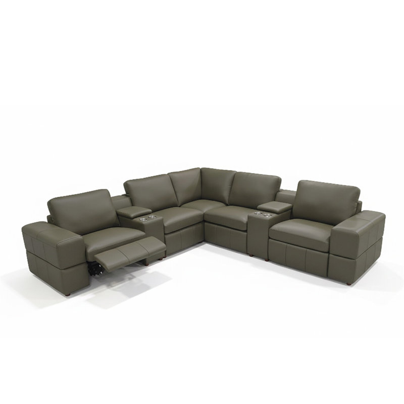 Canapé modulaire en cuir de première qualité avec accoudoirs assortis et deux sièges inclinables, Olive Green