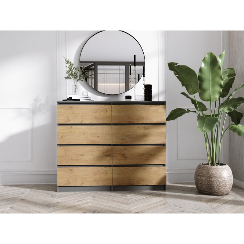 Helen 120cm W 8 - Drawer Chest of Drawers, Anthracite/Lancelot oak