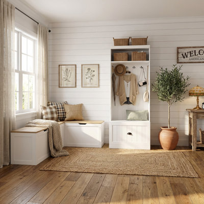 L-Shaped Shoe Bench With Hall Tree