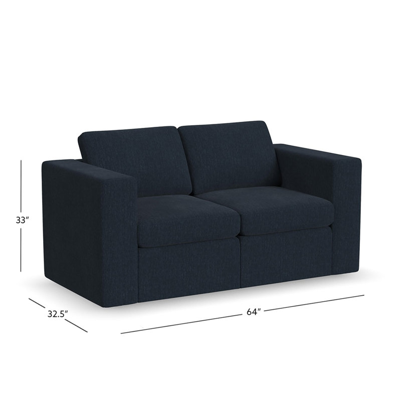 Causeuse modulaire à deux places 64 po Lockheart avec accoudoirs carrés bleus, Bleu