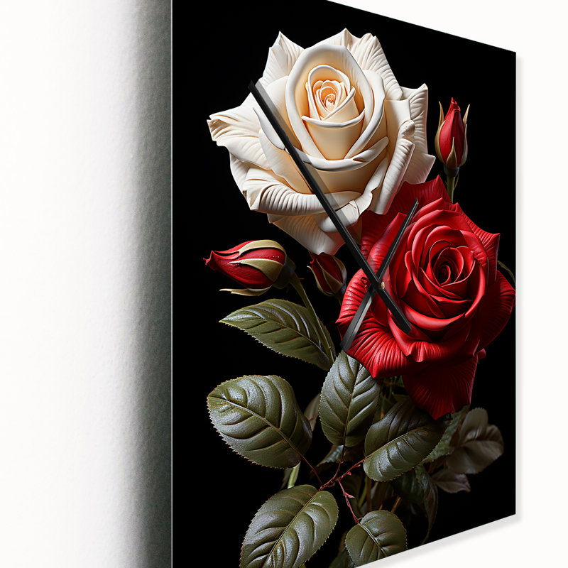 Amour éternel blanc et rose - Très grandes horloges murales florales, H 32 po x l 16 po x P 1 po