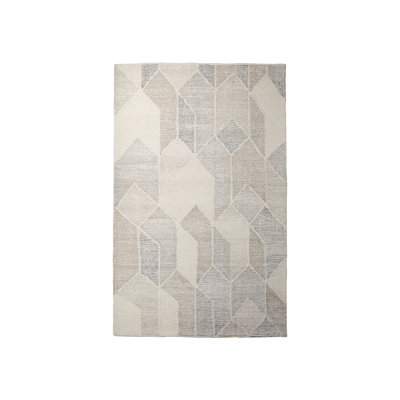 Tapis géométrique blanc / gris en laine tissé à la machine 5 pi x 8 pi
