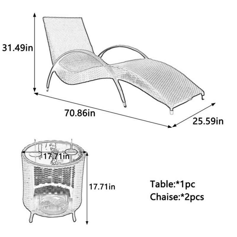 Outdoor Chaise Lounge Outdoor Chaise Lounge Set with Table, Brown
