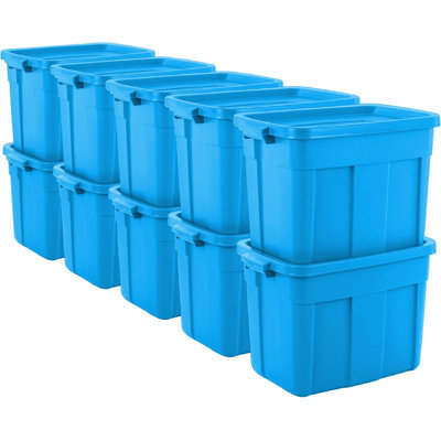 Boîte de rangement Rubbermaid Roughneck de 18 gallons, fabriquée aux États-Unis, bleu héritage, bacs de rangement empilables en plastique robuste avec couvercles et poignées