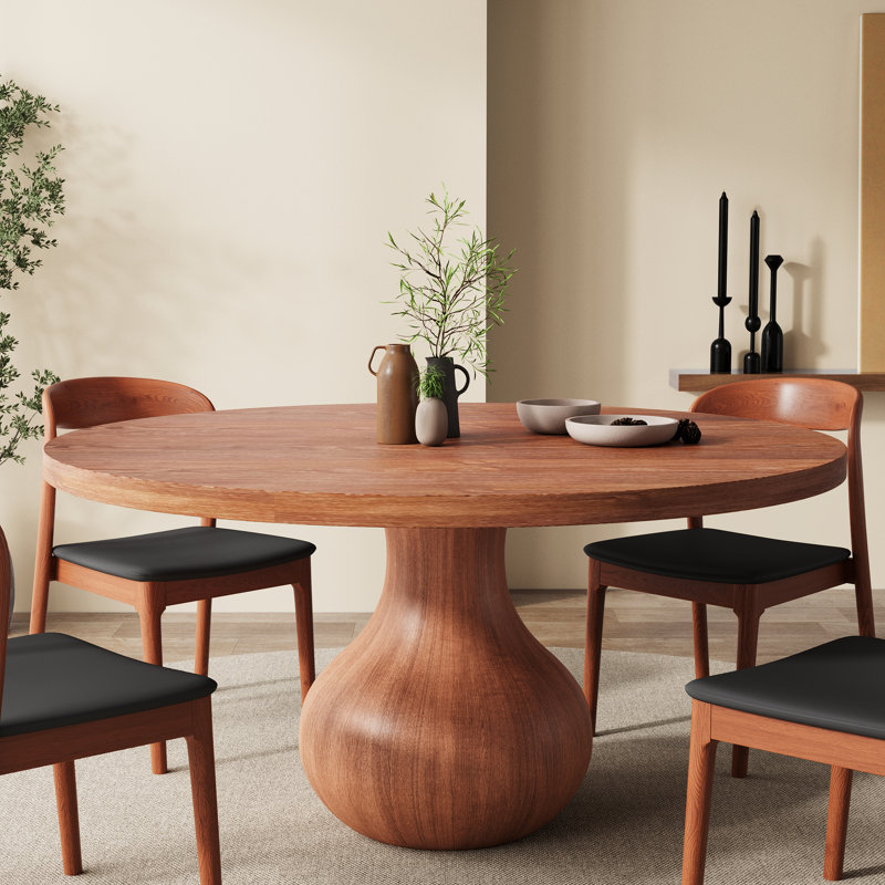 Table de salle à manger ronde Ikerne en noyer rouge massif, 119 cm (47 po), plateau épais de 3 cm (1,2 po), idéale pour la cuisine, les restaurants, les petits déjeuners et les bureaux.