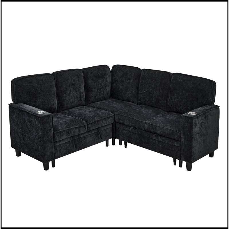 Canapé en L avec canapé-lit escamotable, canapé-lit avec siège de rangement, canapé-lit modulaire à 5 places avec port USB, canapé-lit modulaire pour salon