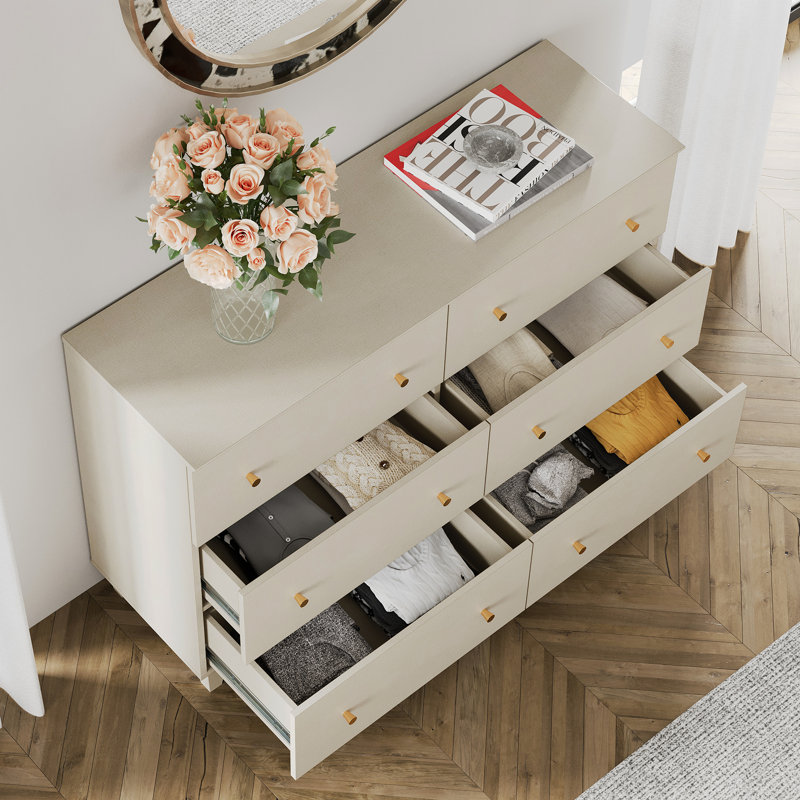 Lysiane Bedroom Dresser With 12 Drawers, Wood Wide Dresser Chests, Beige Gray