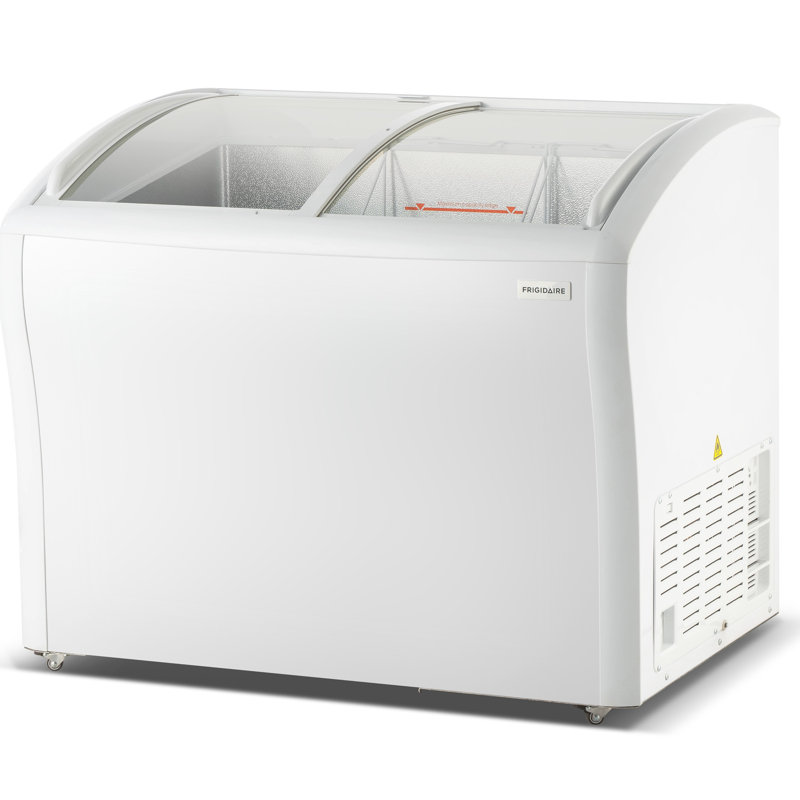 Frigidaire 9 Cu. Ft. Curved Glass Top Display Freezer, 260L Convertible Fridge Freezer with Glass Door and Castor Wheels, White