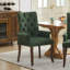 Chaise de salle à manger rembourrée en tissu de chenille, pieds courbés en bois massif, élégante chaise capitonnée de salle à manger avec accoudoirs de cuisine, paquet simple, vert olive, SW1895OL-119331525