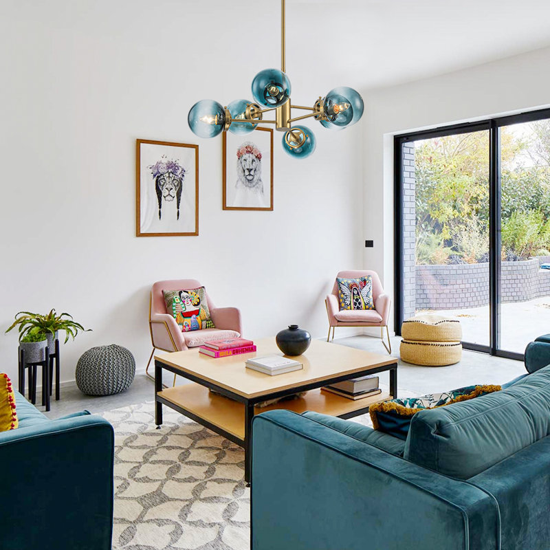 6 - Light Chandelier with Glass Accents 