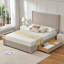 Lit plateforme tapissier à tête de lit haute de 51,8 po avec 2 grands tiroirs de rangement en bois Juanetta, beige, très grand-1631719513-1631721352