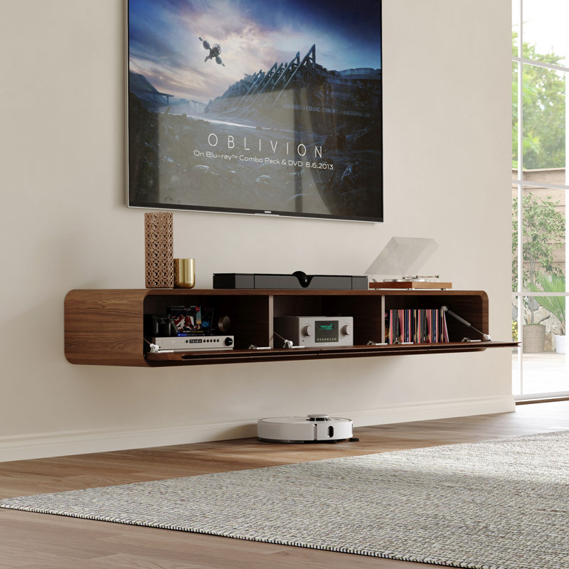 Meuble télé , centre de divertissement avec 4 tiroirs, bois massif, entièrement assemblé, Marron foncé, 62.99''
