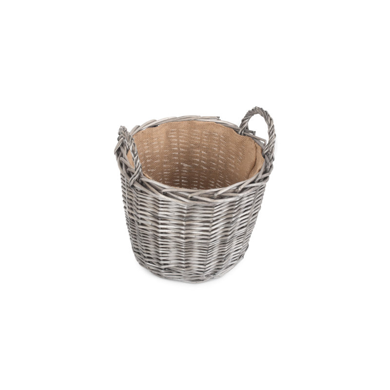 Wicker Round Lined Log Basket, 30cm H x 31cm W x 31cm D