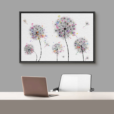 Colorful Splash Dandelions Contemporary Modern Minimal Large Framed Canvas Pictures Print Wall Art