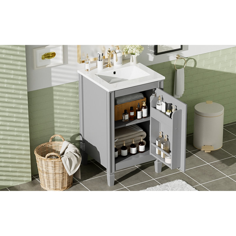 Space-saving Gray Vanity With Solid Wood Durability For Small Bathrooms