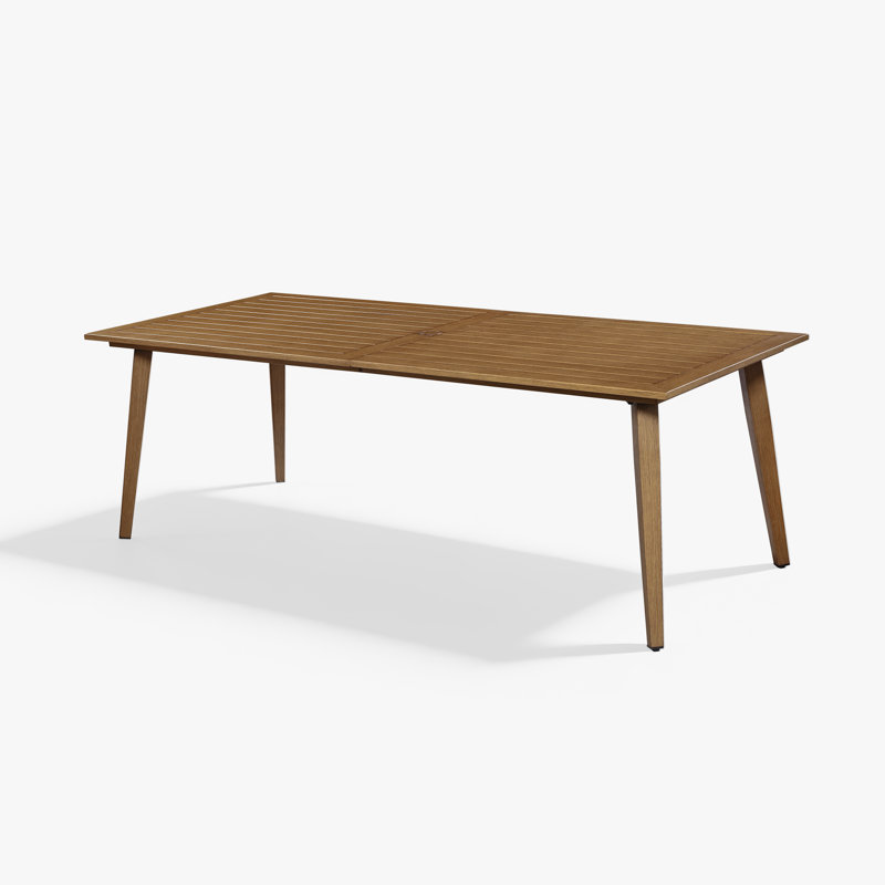 SeeHill Aluminum Outdoor Dining Table All-Weather Patio Table with 2.2" Umbrella Hole, Adjustable Height, Rust-Proof for Garden, Poolside, Patio, Brown