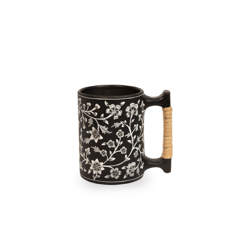 Chope à bière / café peinte à la main | Poterie noire faite à la main | Hauteur: 13 cm