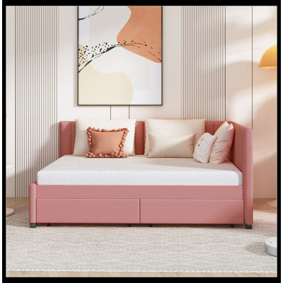 Full Size Linen Upholstered Daybed with 2 Storage Drawers, No Box Spring Required, Perfect for Modern Living and Space Efficiency.