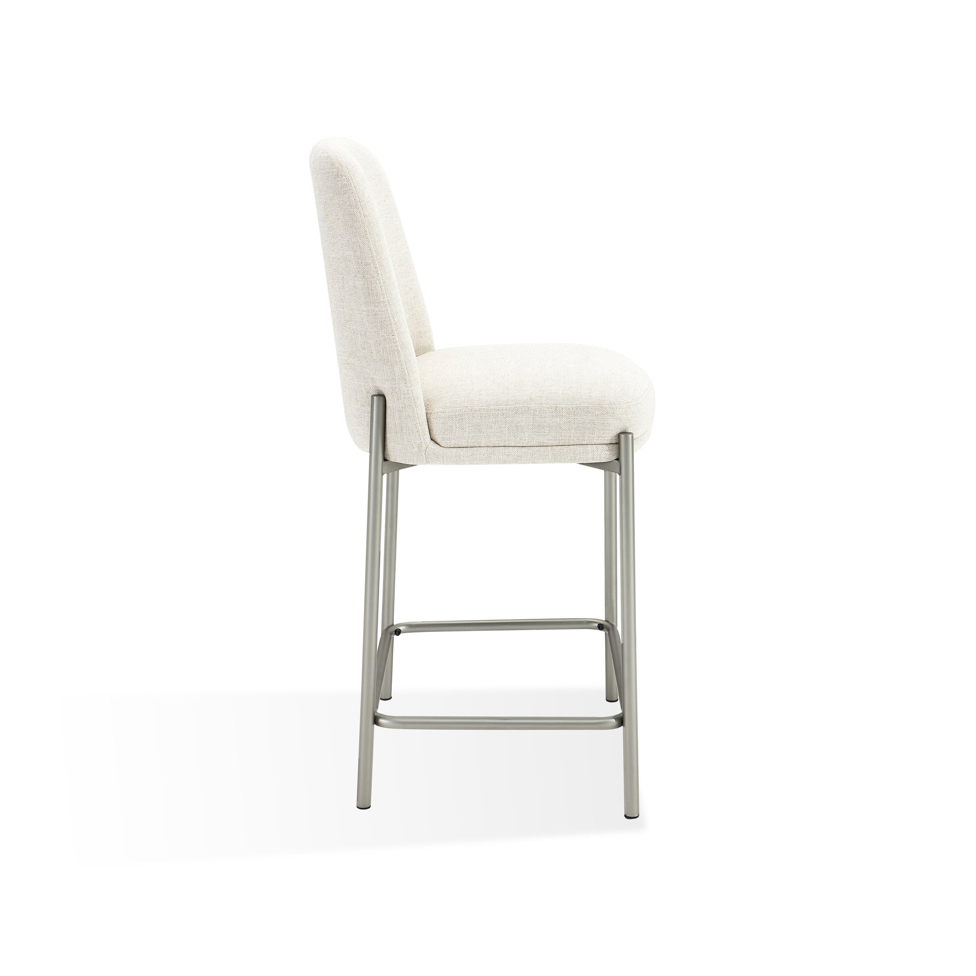 Dion Upholstered Bar Stool In Natural Light Linen And Brushed Nickel Metal, Counter Stool (25” Seat Height)