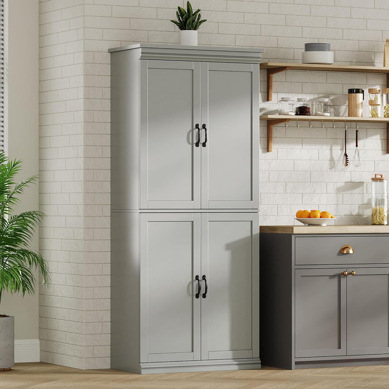 70 po H, armoire de rangement autoportante avec portes et tablettes réglables, Gris