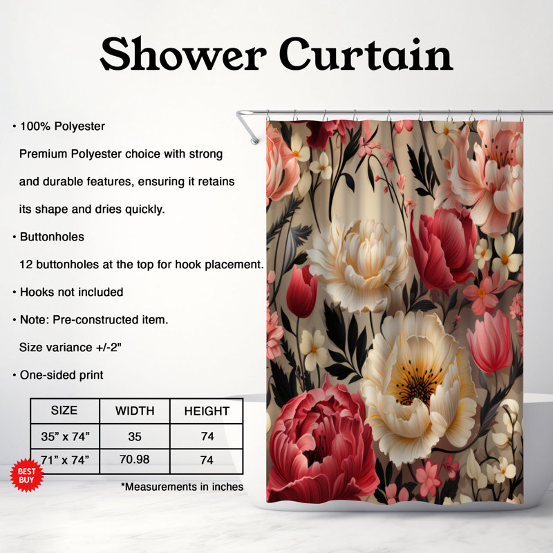 Rideau de douche Carnation Essence - Premium, H 74 po x l 71 po